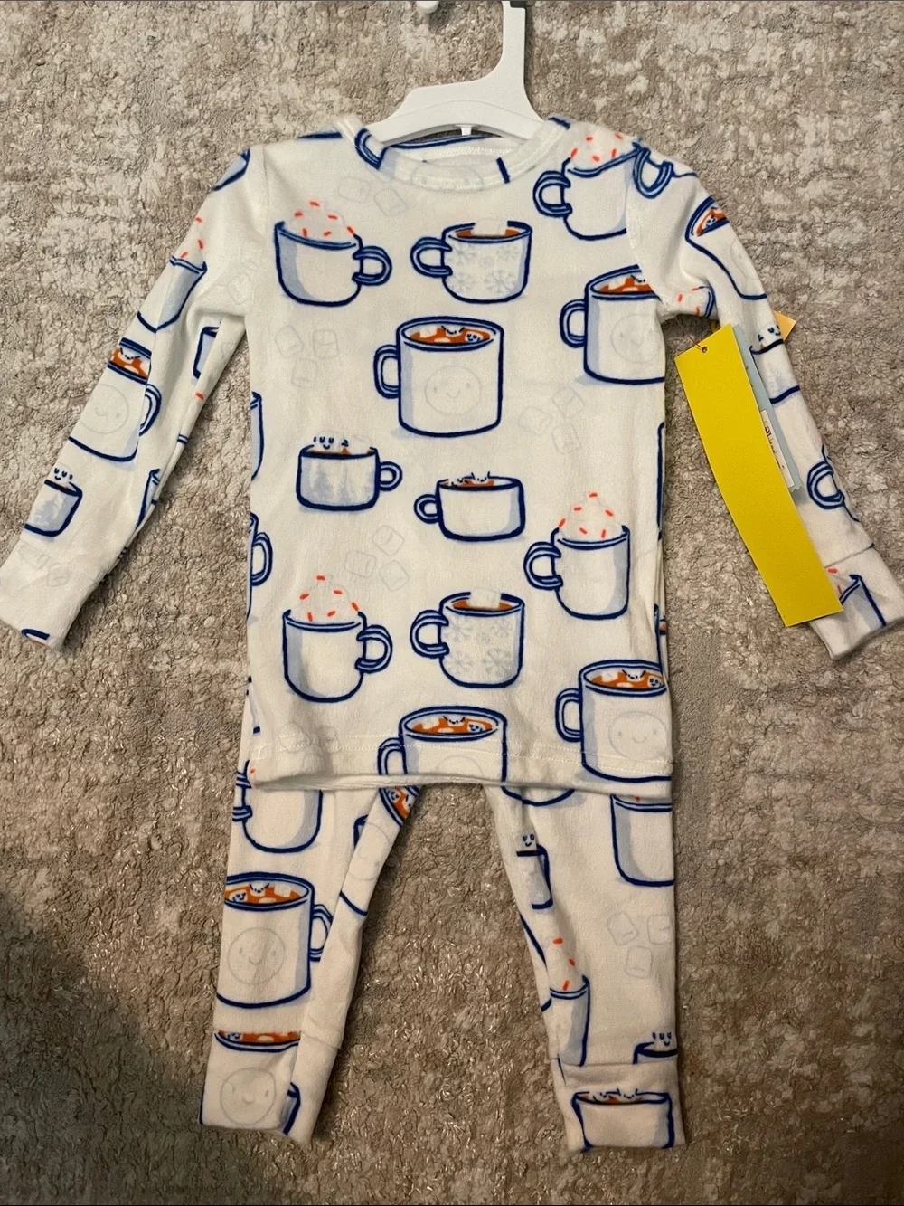 Cat & Jack White Kids Pajama Set with Blue Mug Print size 18M-NWT